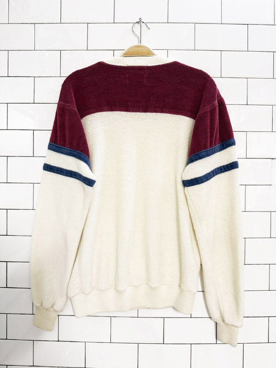 vintage 70s ward velour terry colour block varsity sweatshirt | made in USA - good market thrift store