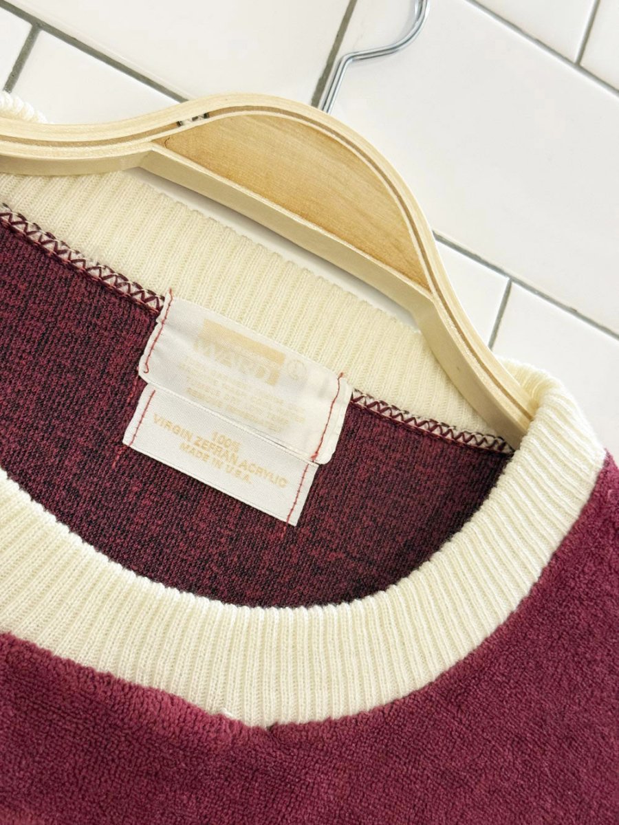 vintage 70s ward velour terry colour block varsity sweatshirt | made in USA - good market thrift store