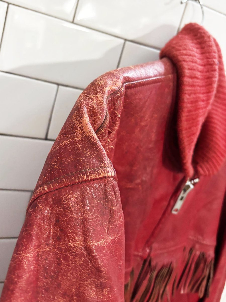 vintage 70s western tassel leather rancher jacket | made in usa | talon zipper - good market thrift store