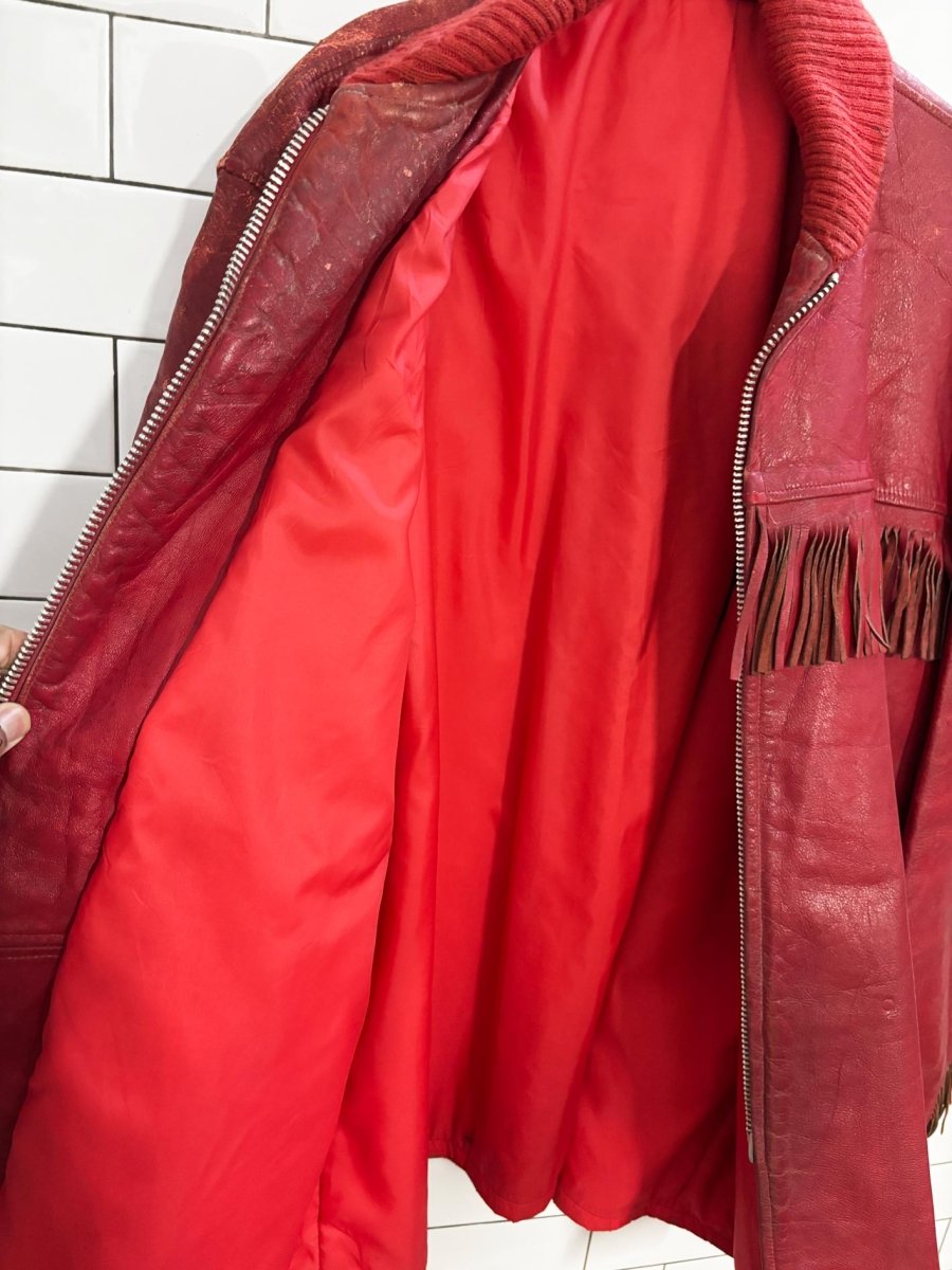 vintage 70s western tassel leather rancher jacket | made in usa | talon zipper - good market thrift store