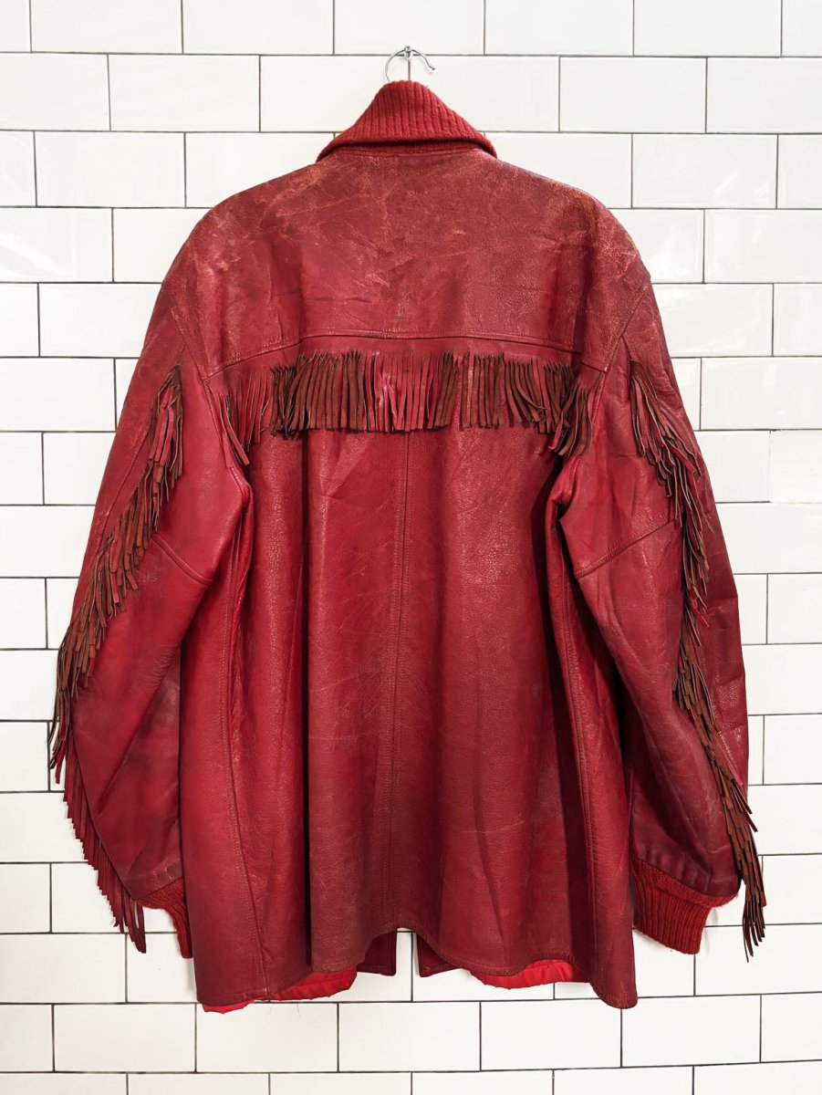 vintage 70s western tassel leather rancher jacket | made in usa | talon zipper - good market thrift store