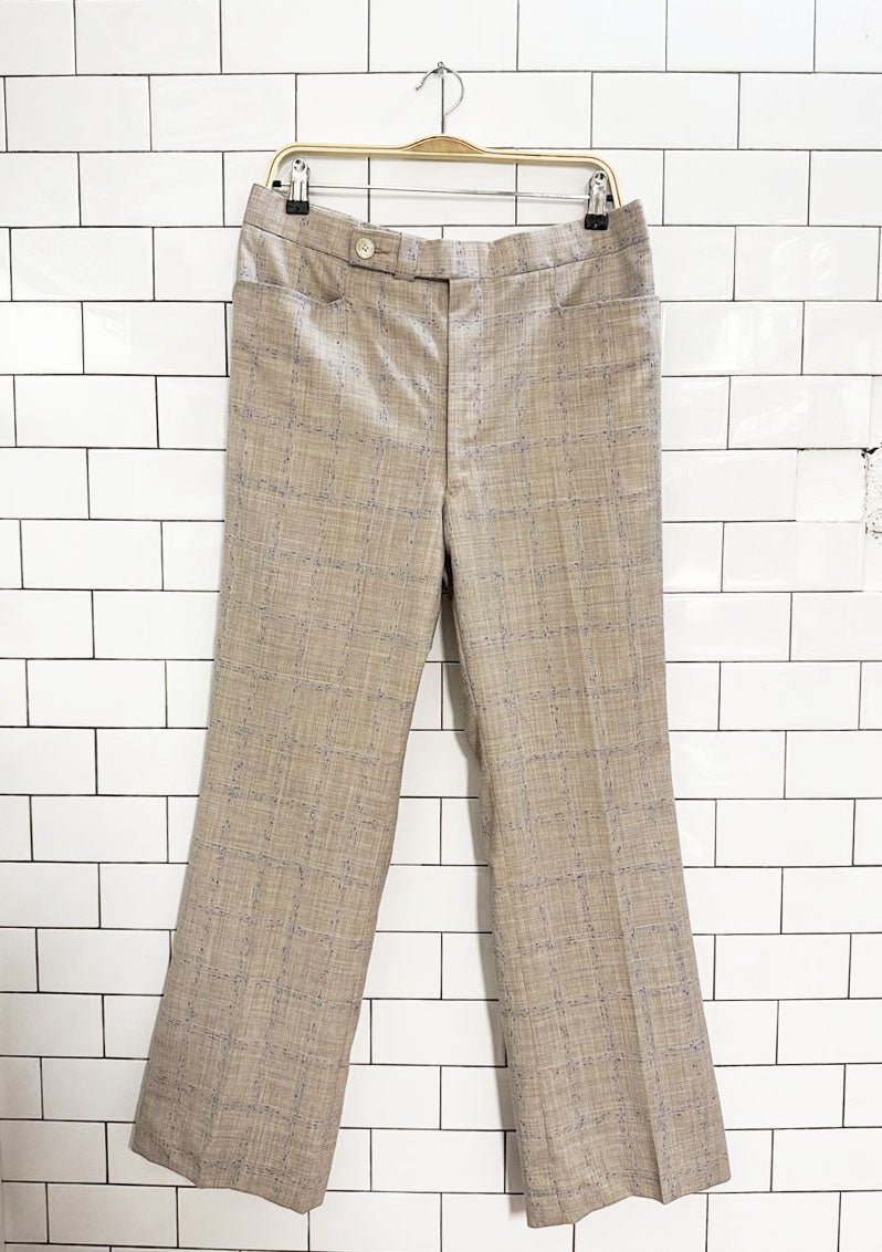 vintage 70s windowpane check shell button flare leg trousers - good market thrift store