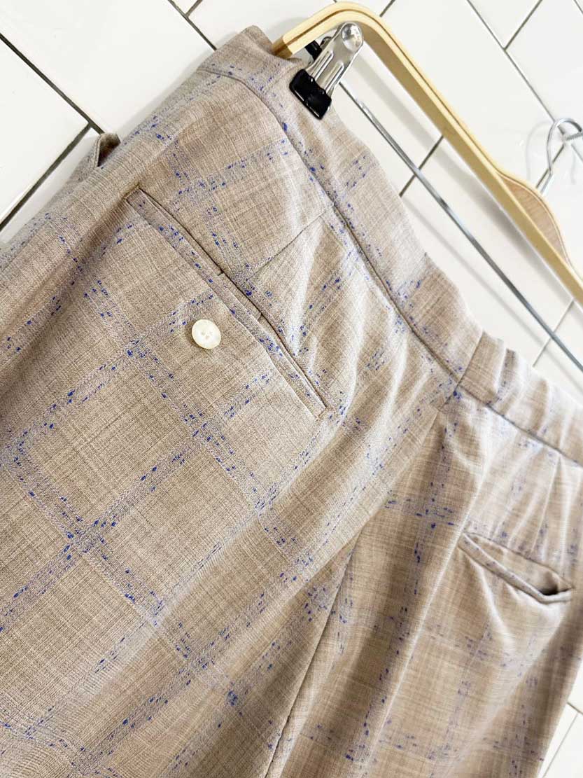 vintage 70s windowpane check shell button flare leg trousers - good market thrift store