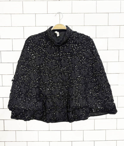 vintage 70s wool - angora floral sequin shawl - good market thrift store