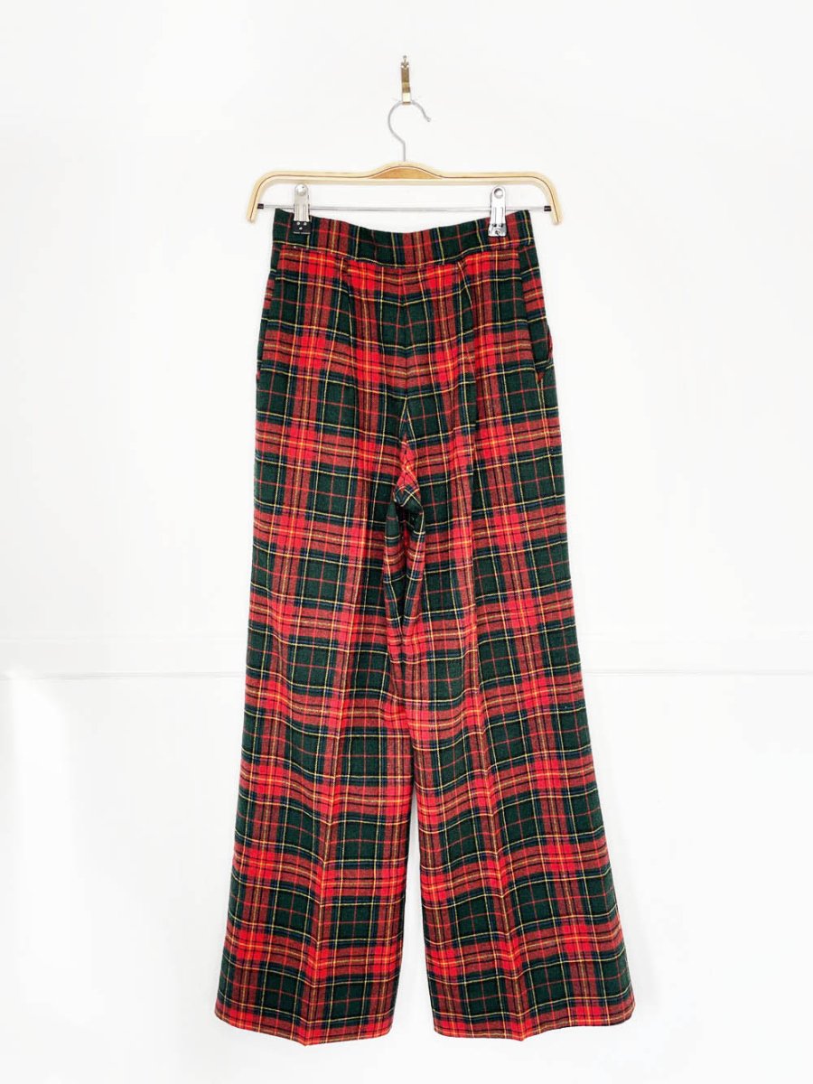 vintage 70s wool tartan pleated wide leg trousers - good market thrift store