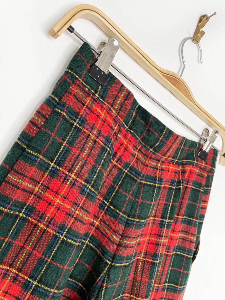 vintage 70s wool tartan pleated wide leg trousers - good market thrift store