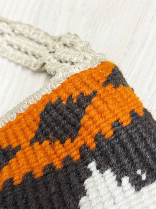 vintage 70s woven bilum shoulder bag with crochet strap | clix zipper - good market thrift store