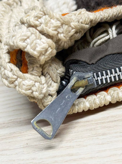 vintage 70s woven bilum shoulder bag with crochet strap | clix zipper - good market thrift store