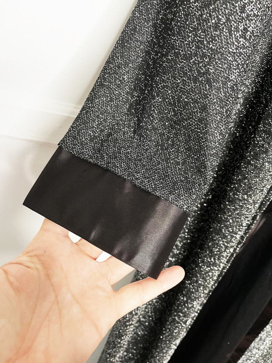 vintage 70s yakko silver glitter + black satin duster jacket - good market thrift store