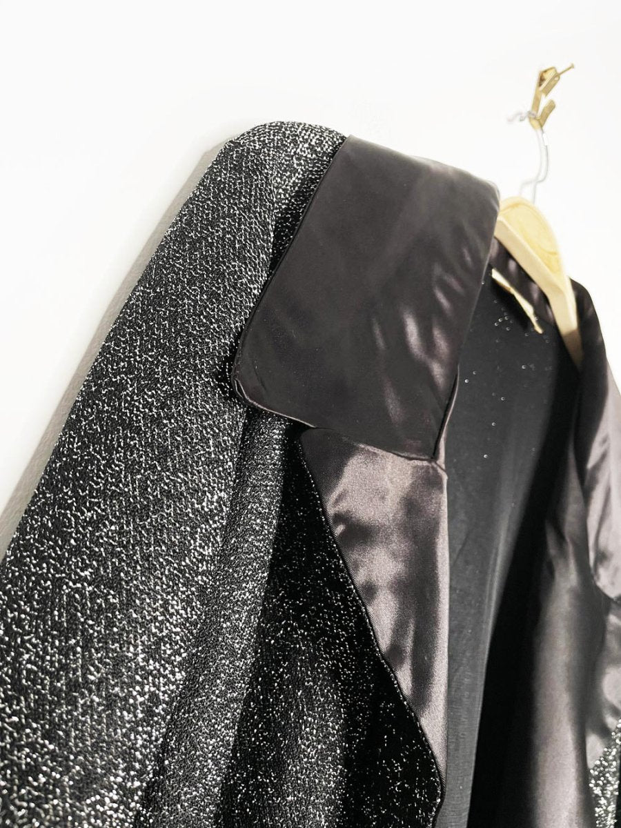 vintage 70s yakko silver glitter + black satin duster jacket - good market thrift store