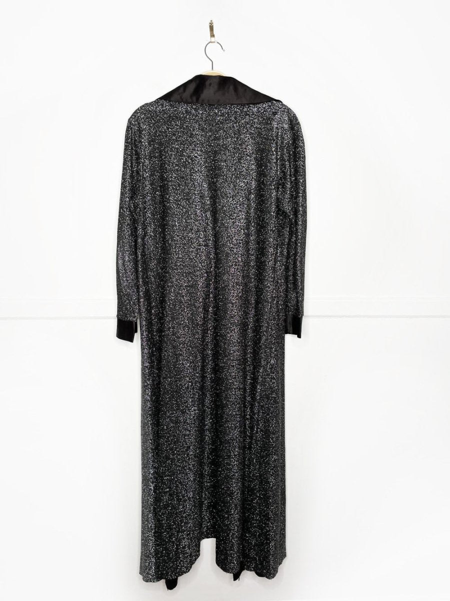 vintage 70s yakko silver glitter + black satin duster jacket - good market thrift store