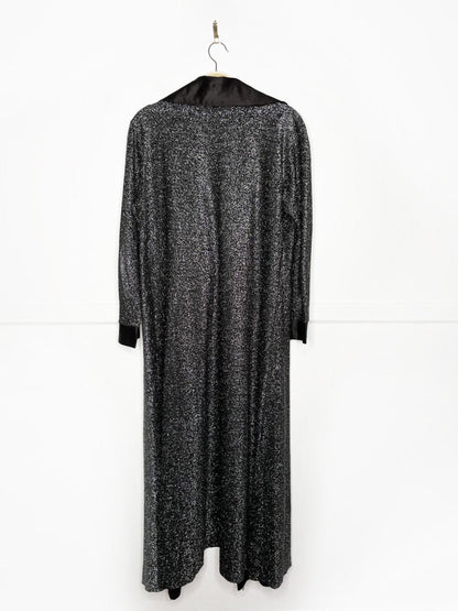 vintage 70s yakko silver glitter + black satin duster jacket - good market thrift store