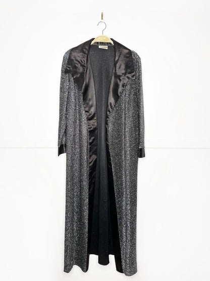 vintage 70s yakko silver glitter + black satin duster jacket - good market thrift store