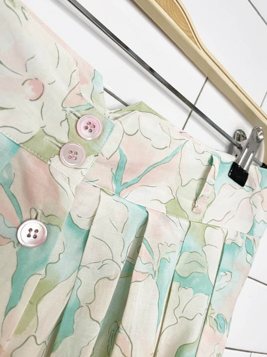 vintage 80s alain cannelle pleated floral full button midi skirt - good market thrift store