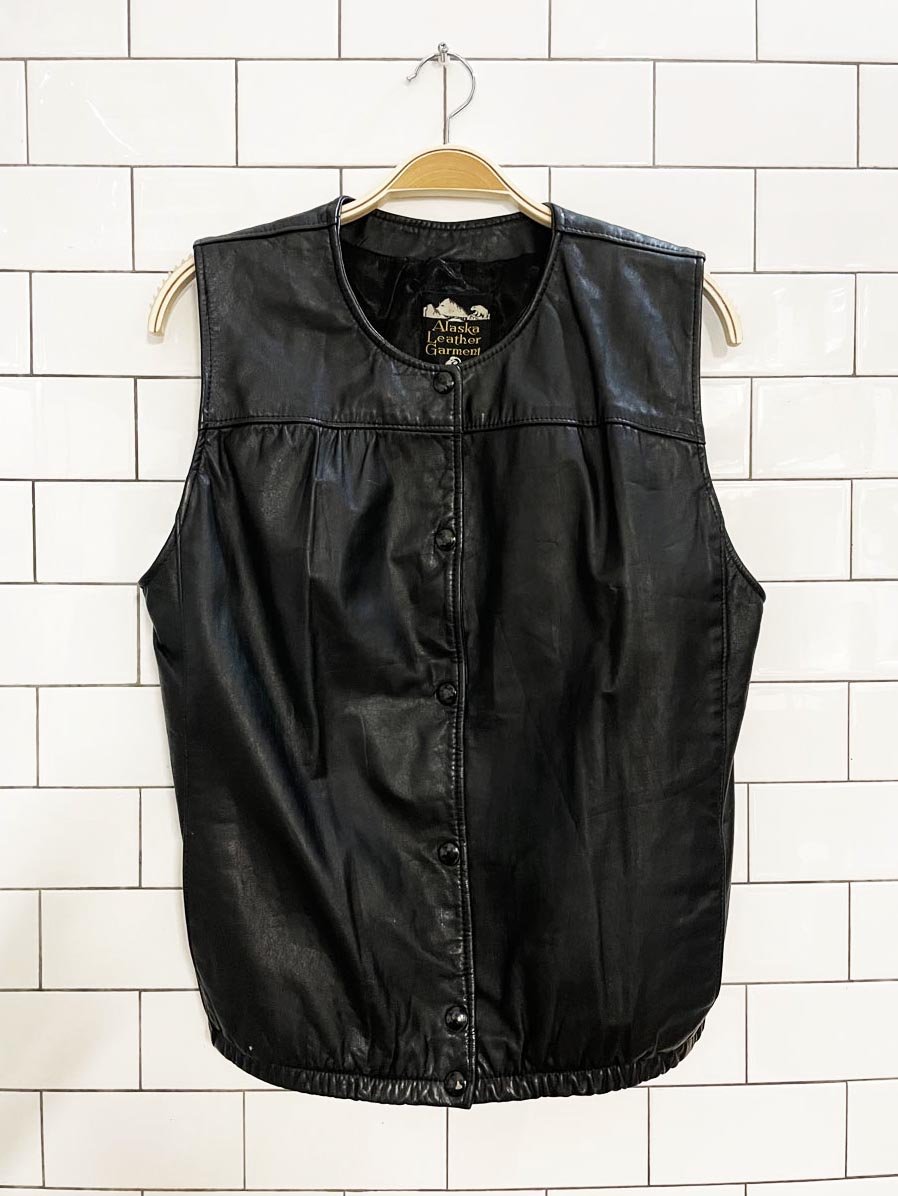 vintage 80s alaska leather pleated back bomber vest - good market thrift store