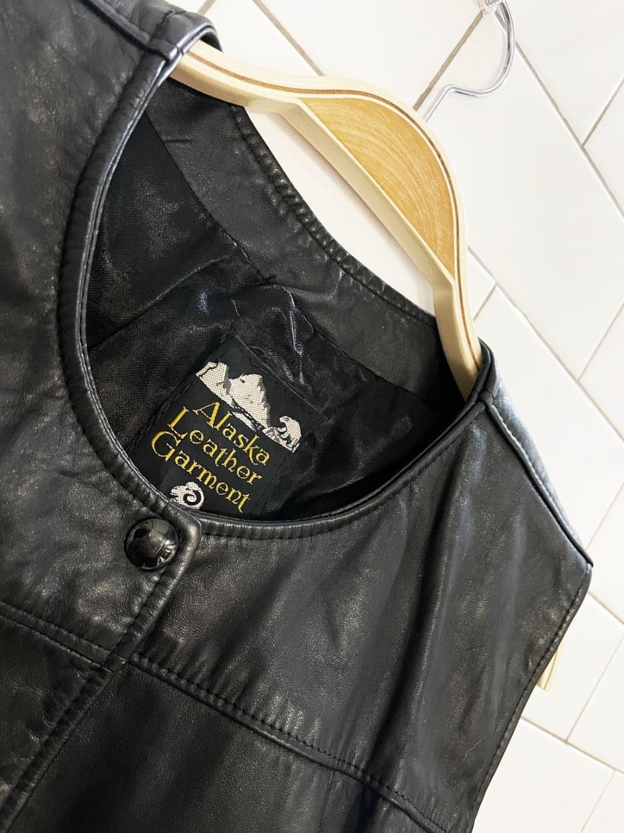 vintage 80s alaska leather pleated back bomber vest - good market thrift store