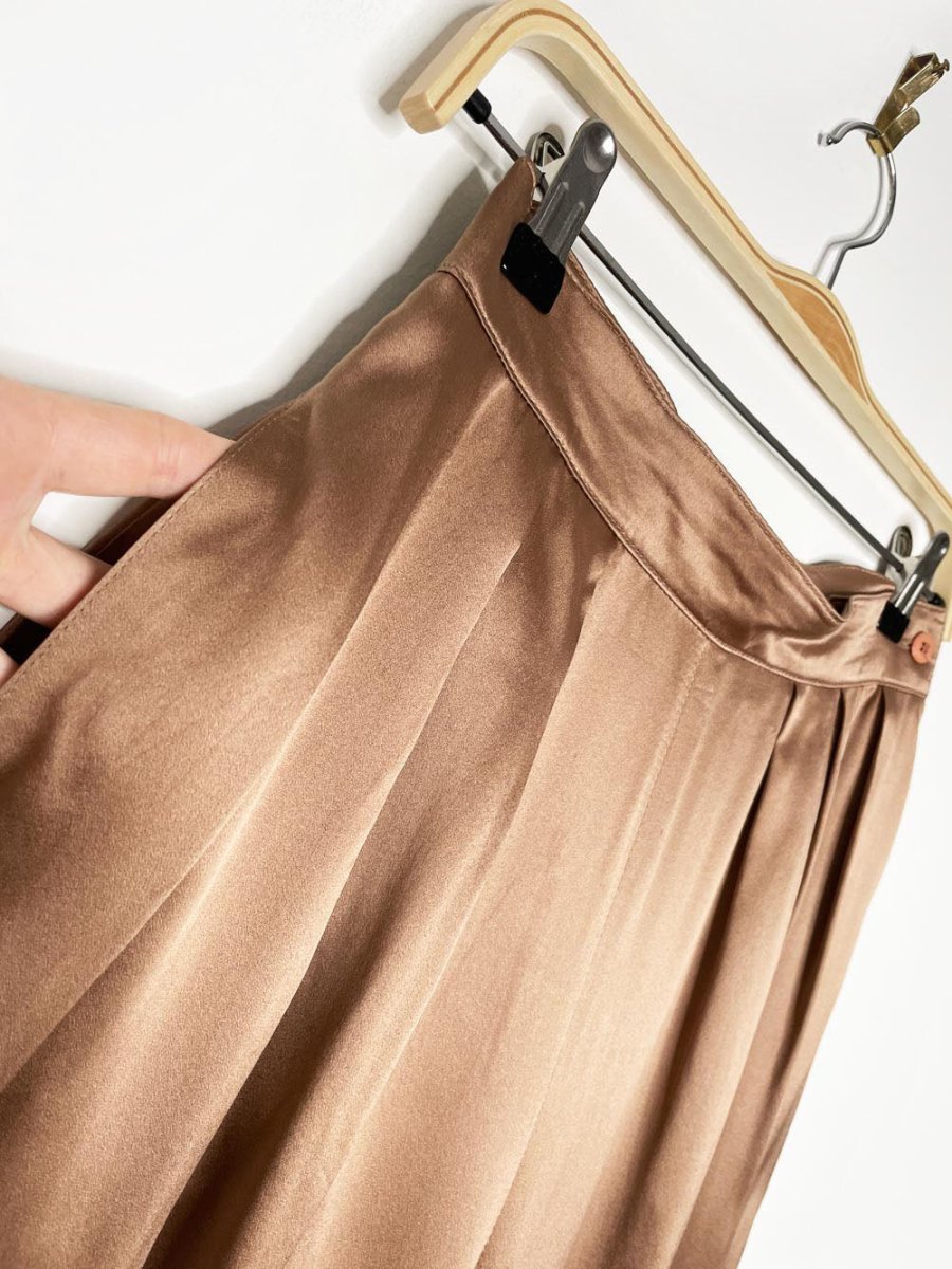 vintage 80s alfred sung 100% silk pleated bronze trouser | made in Canada - good market thrift store