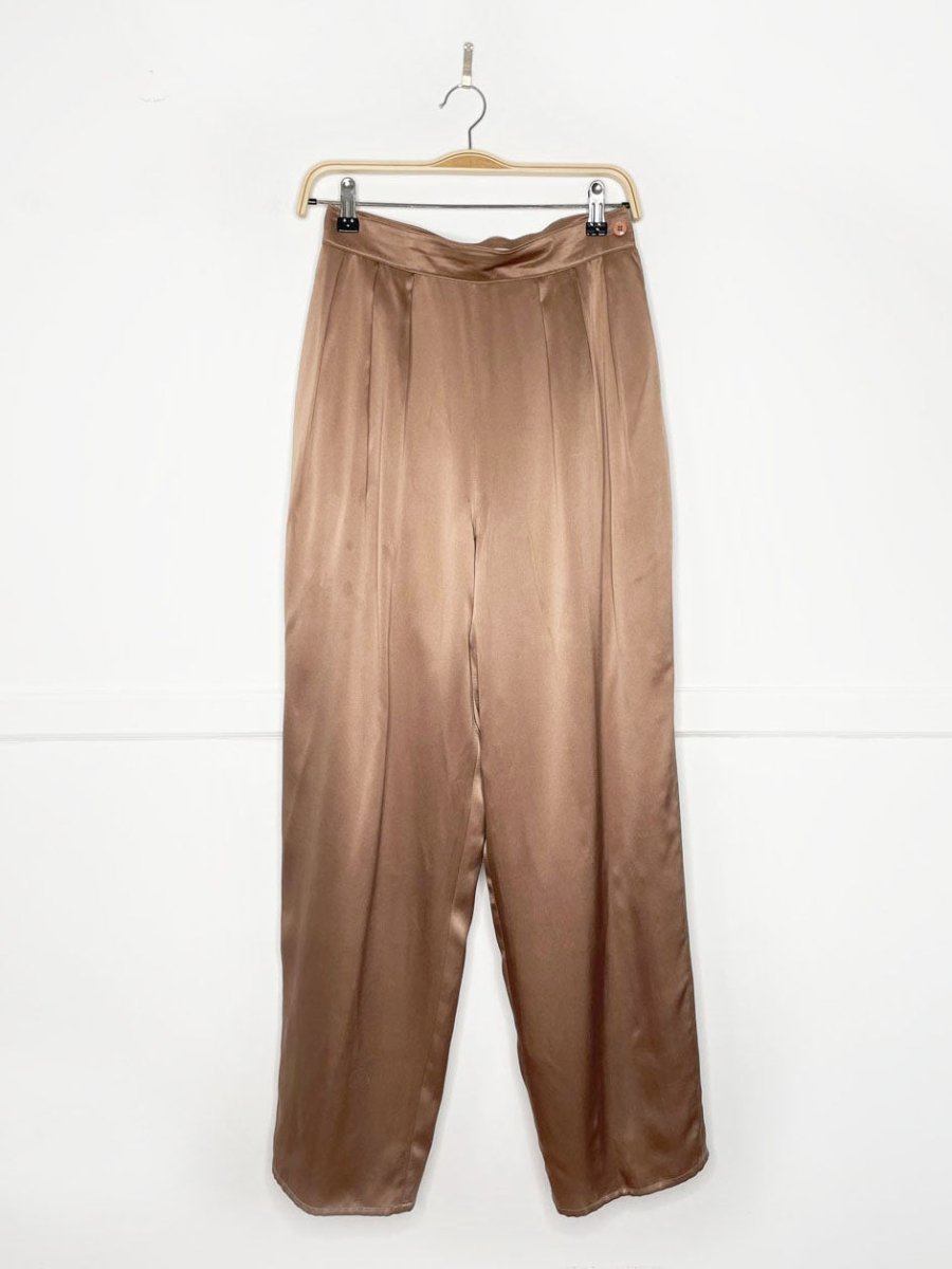 vintage 80s alfred sung 100% silk pleated bronze trouser | made in Canada - good market thrift store