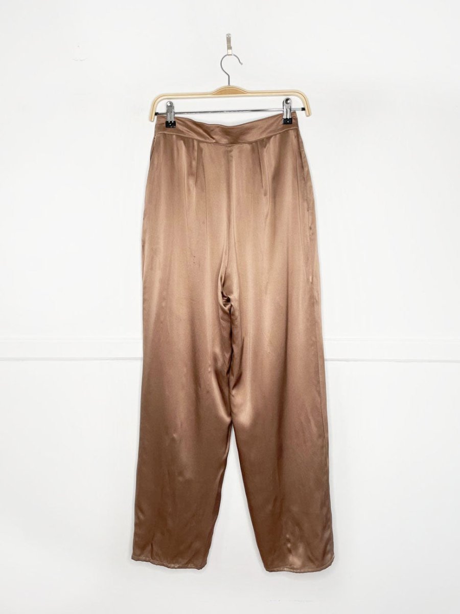 vintage 80s alfred sung 100% silk pleated bronze trouser | made in Canada - good market thrift store