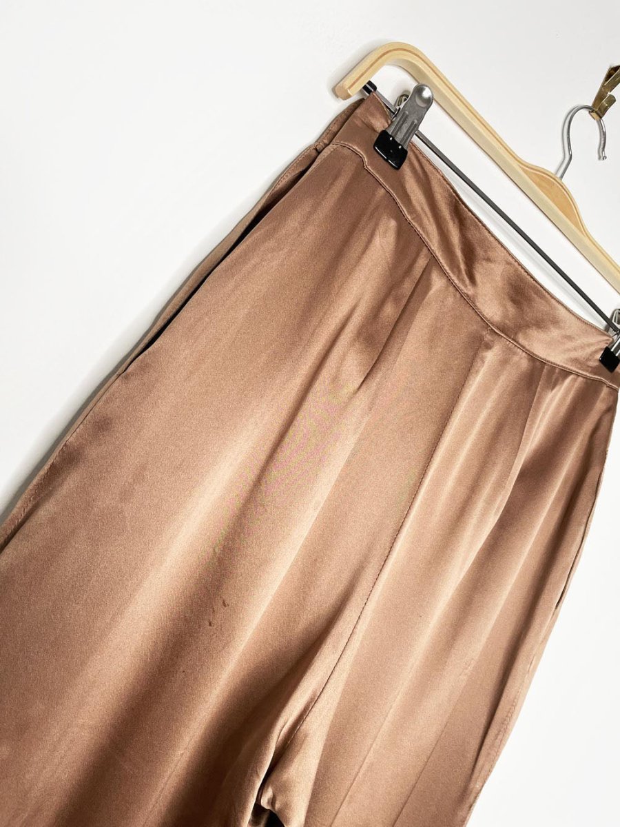 vintage 80s alfred sung 100% silk pleated bronze trouser | made in Canada - good market thrift store