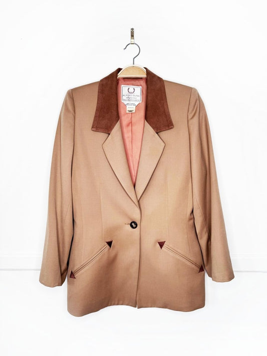 vintage 80s alfred sung suede collar 100% wool blazer - good market thrift store