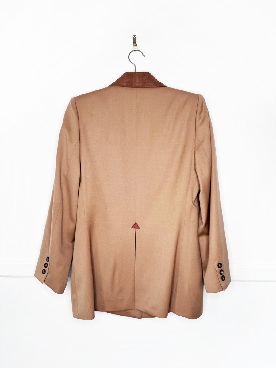 vintage 80s alfred sung suede collar 100% wool blazer - good market thrift store