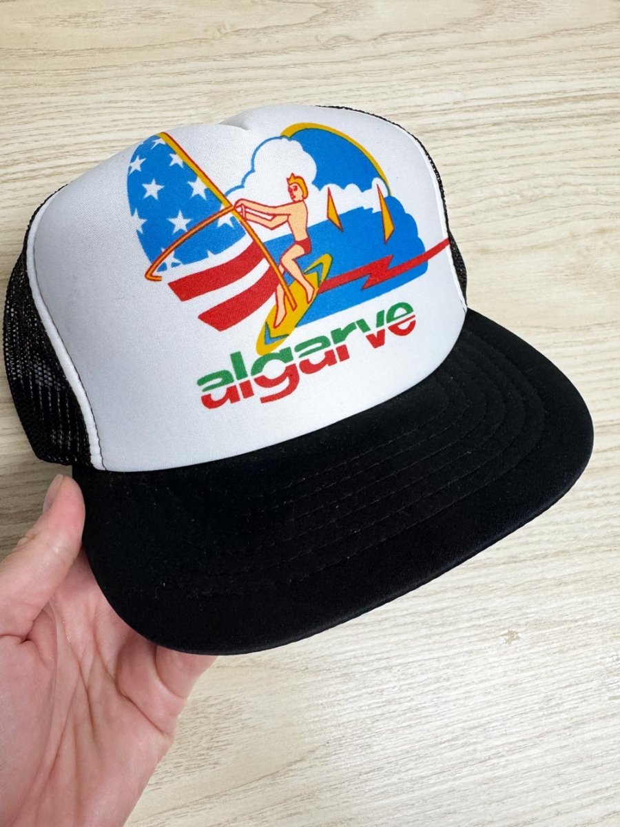 vintage 80s algarves travel mesh back trucker hat - good market thrift store