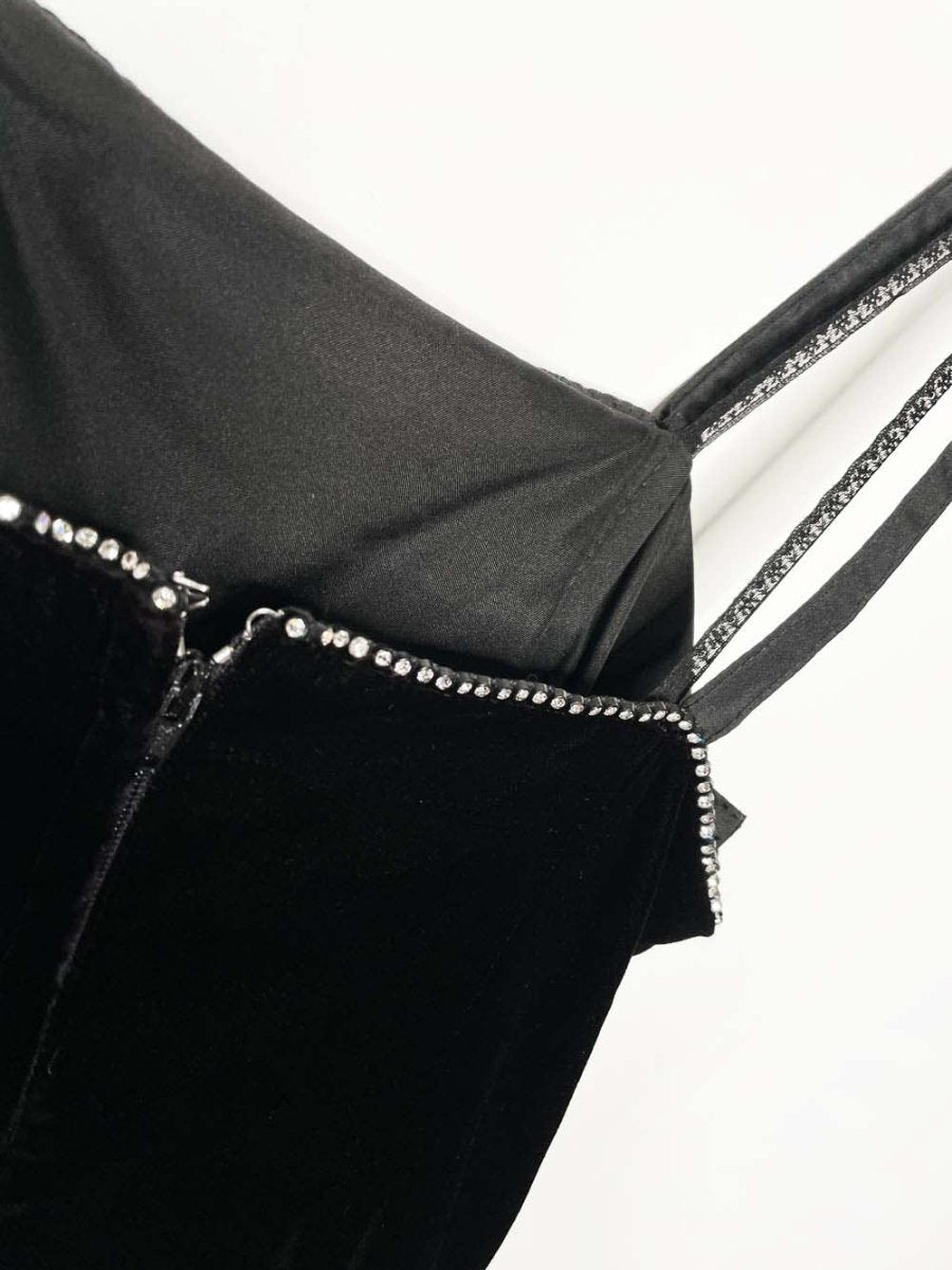 vintage 80s algo - ettes velvet fit and flare midi dress | rhinestone trim - good market thrift store