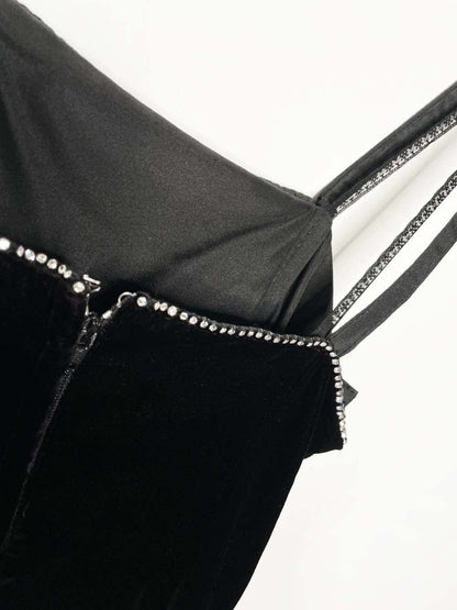 vintage 80s algo - ettes velvet fit and flare midi dress | rhinestone trim - good market thrift store