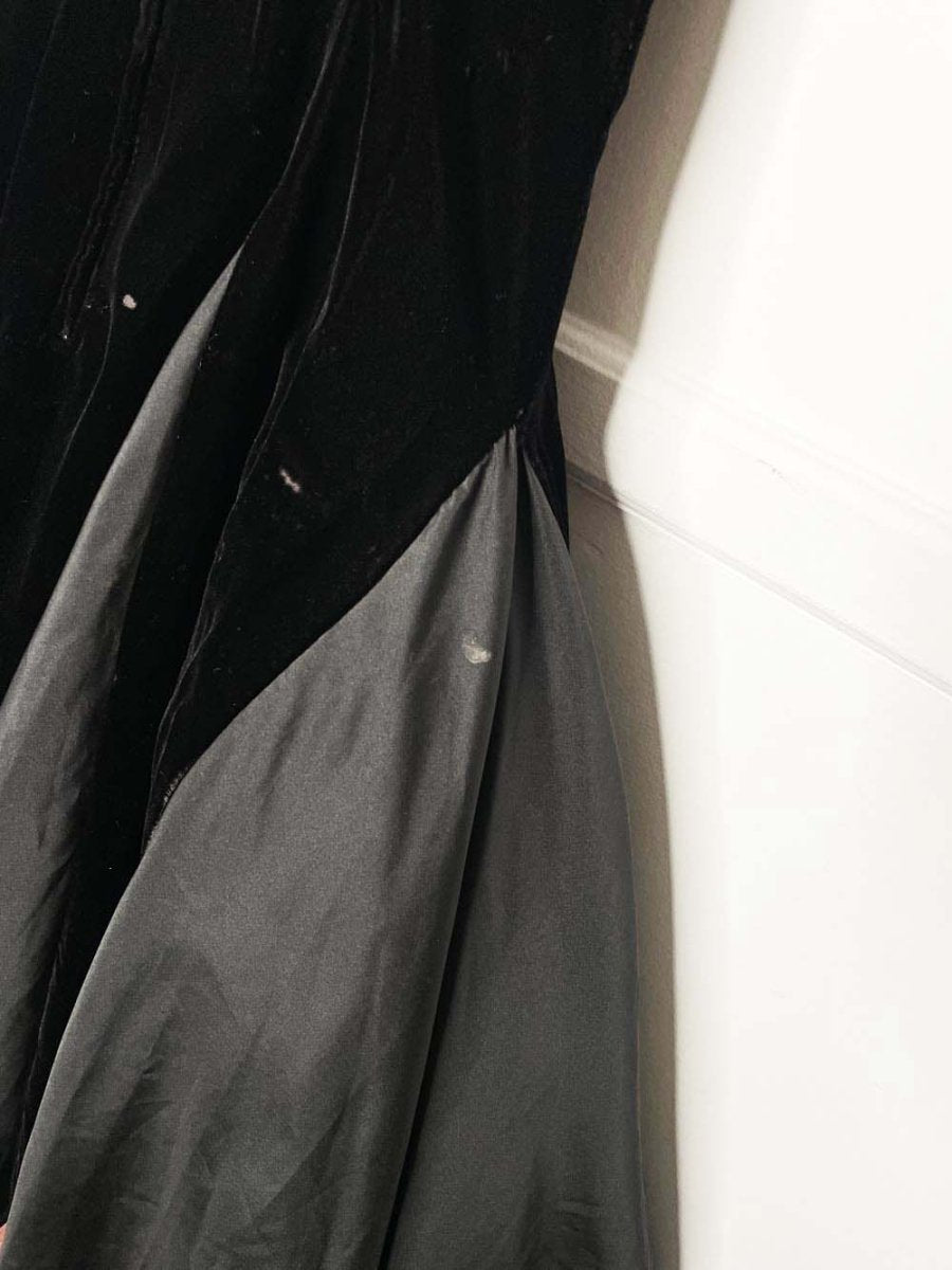 vintage 80s algo - ettes velvet fit and flare midi dress | rhinestone trim - good market thrift store