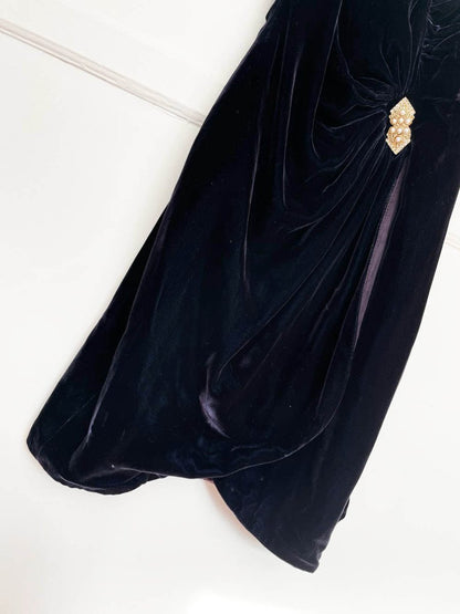 vintage 80s algo velvet ruched wrap mini dress | pearl broach - good market thrift store