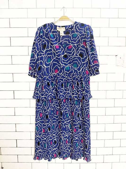 vintage 80s audrey j. fashions accordion peplum midi dress | made in Canada - good market thrift store
