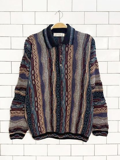 vintage 80s avanzata wool - blend 3D knit collared sweater | harry rosen - good market thrift store