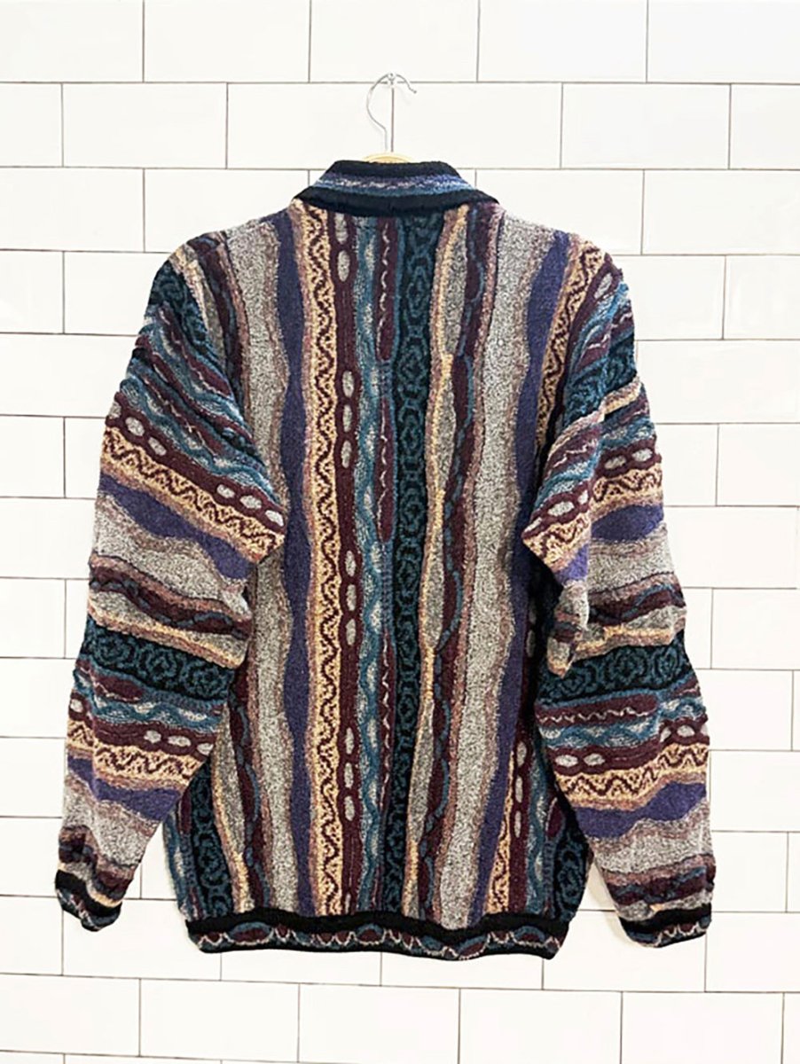 vintage 80s avanzata wool - blend 3D knit collared sweater | harry rosen - good market thrift store