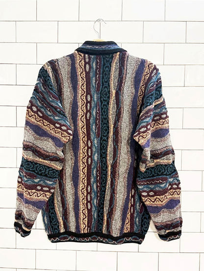 vintage 80s avanzata wool - blend 3D knit collared sweater | harry rosen - good market thrift store