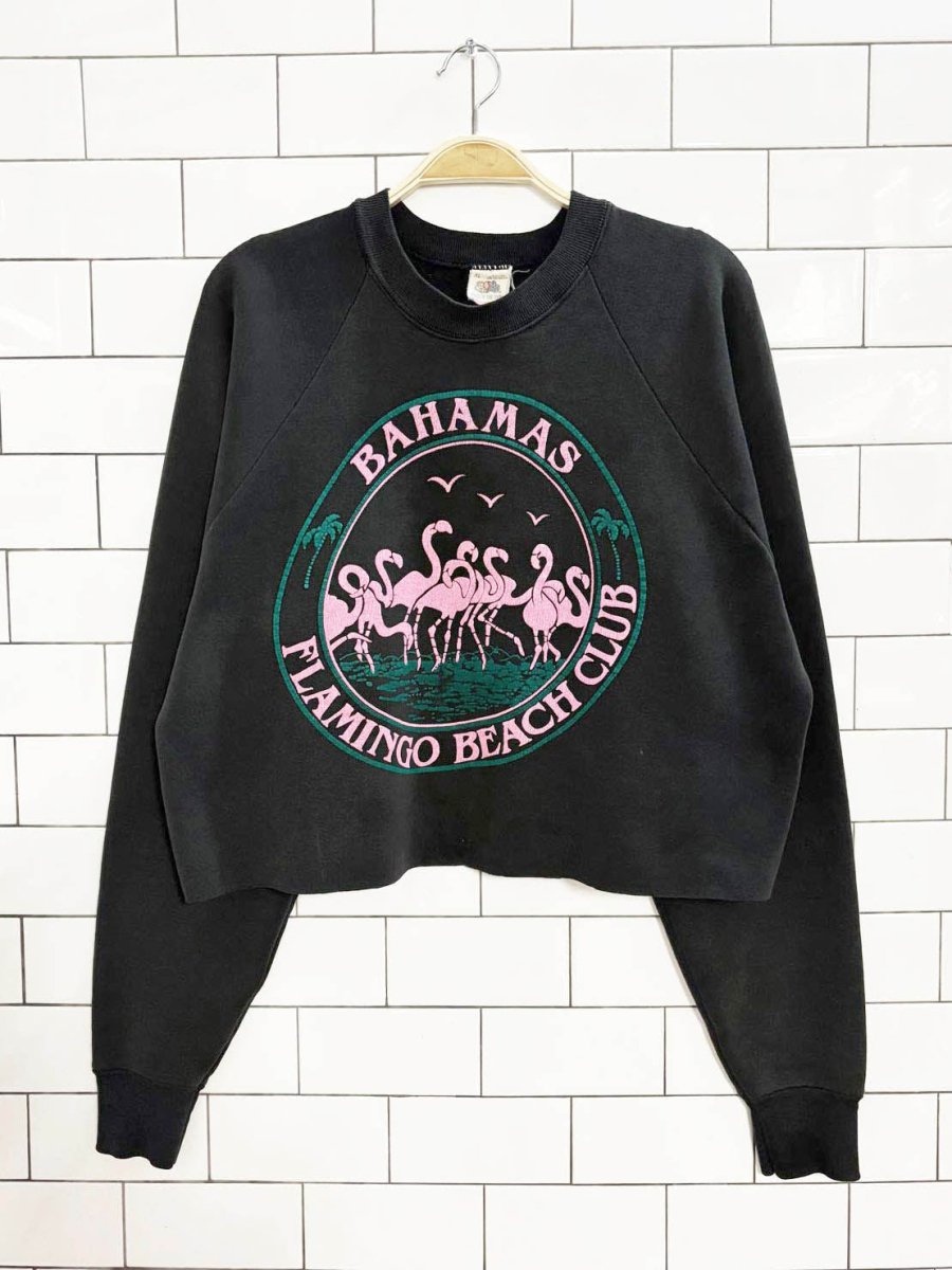 vintage 80s bahamas flamingo club cropped sweatshirt - good market thrift store