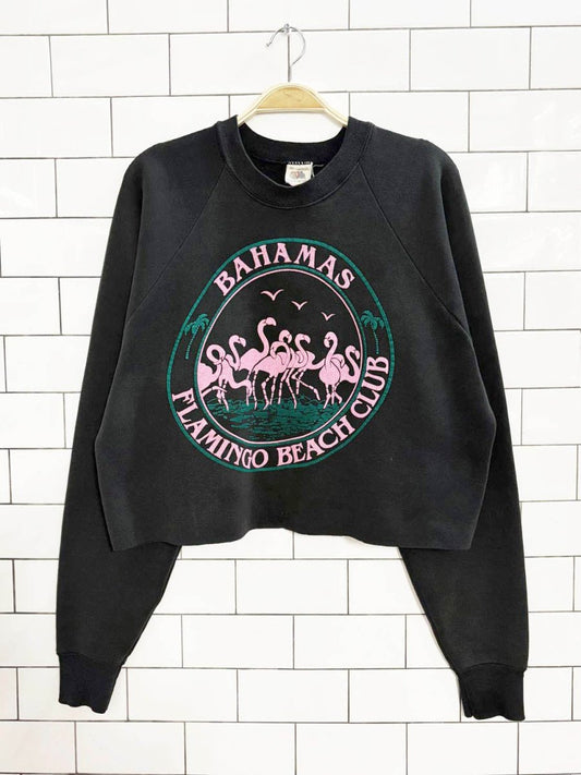 vintage 80s bahamas flamingo club cropped sweatshirt - good market thrift store