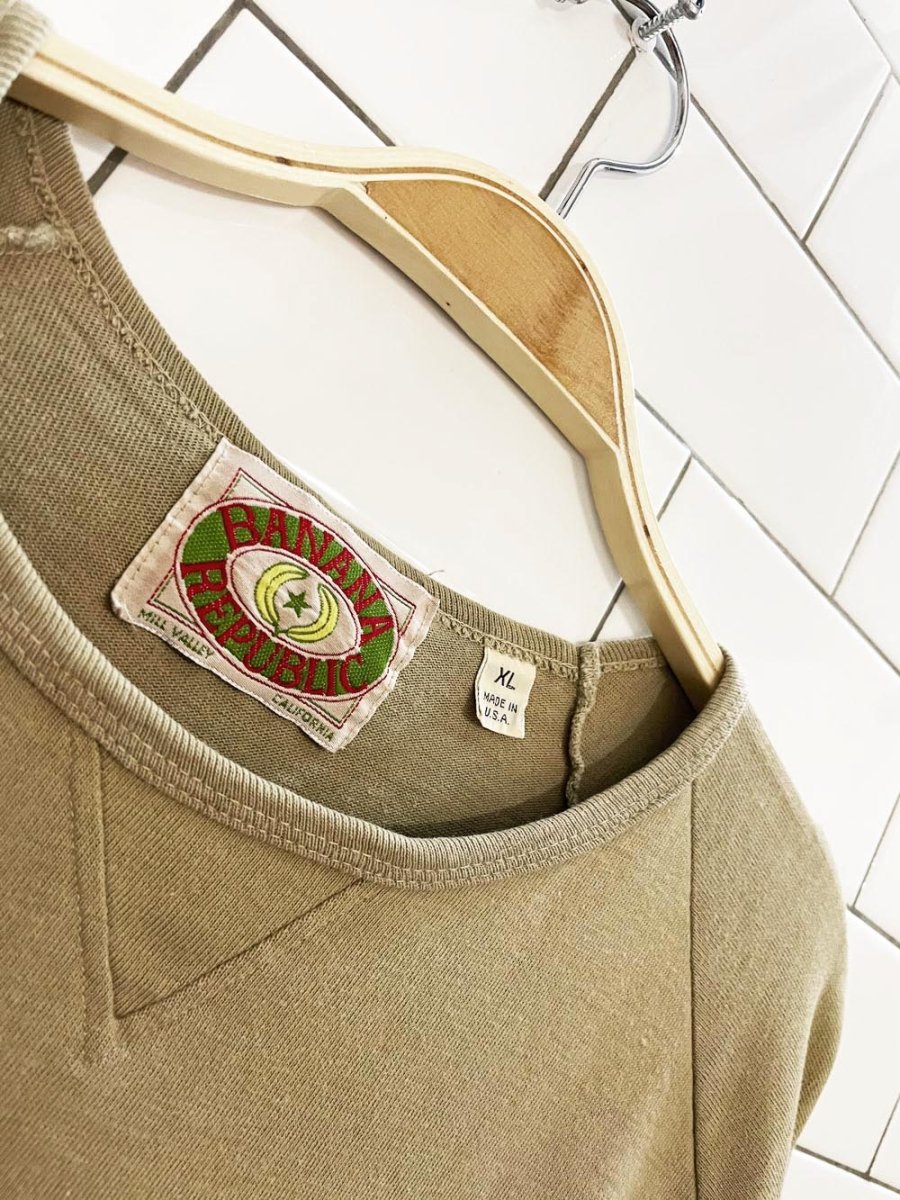 vintage 80s banana republic v - notch long sleeve crewneck tee | made in USA - good market thrift store