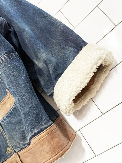 vintage 80s betty barclay denim utility jacket | leather + sherpa | lined - good market thrift store