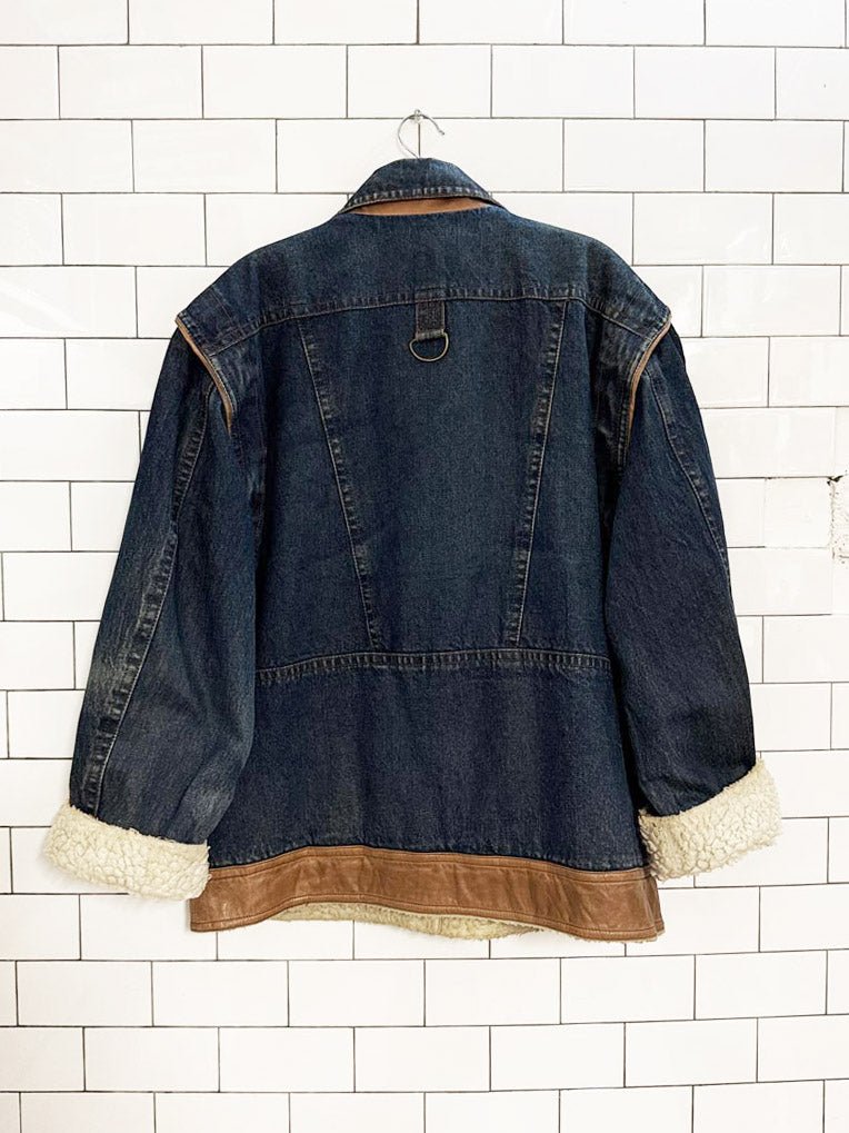 vintage 80s betty barclay denim utility jacket | leather + sherpa | lined - good market thrift store
