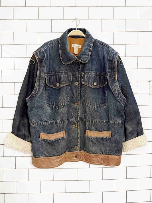 vintage 80s betty barclay denim utility jacket | leather + sherpa | lined - good market thrift store