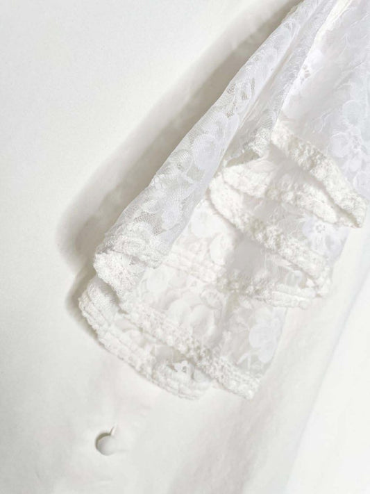 vintage 80s bianca lace jabot ruffle full button shirt - good market thrift store