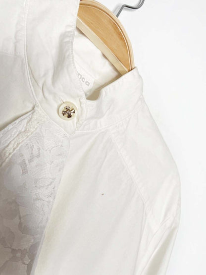 vintage 80s bianca lace jabot ruffle full button shirt - good market thrift store