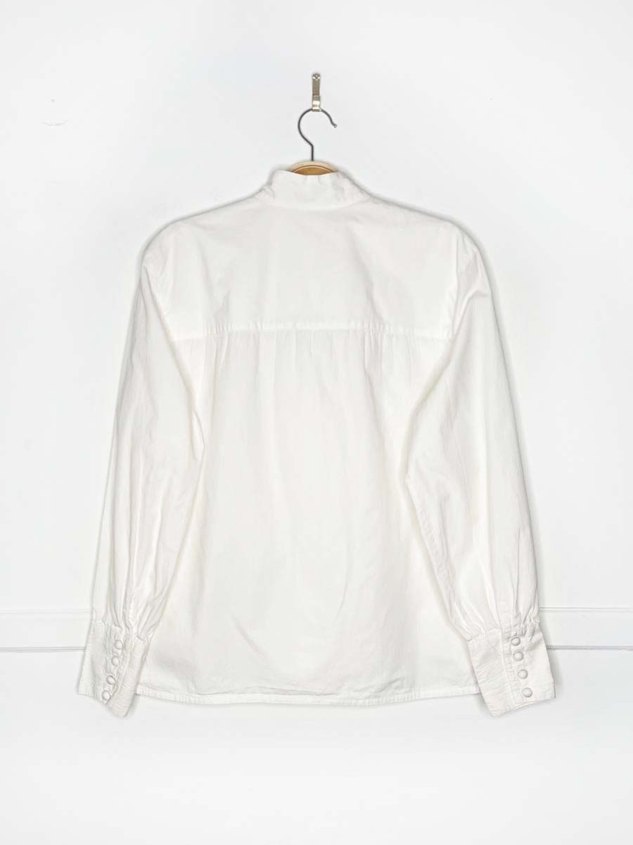 vintage 80s bianca lace jabot ruffle full button shirt - good market thrift store