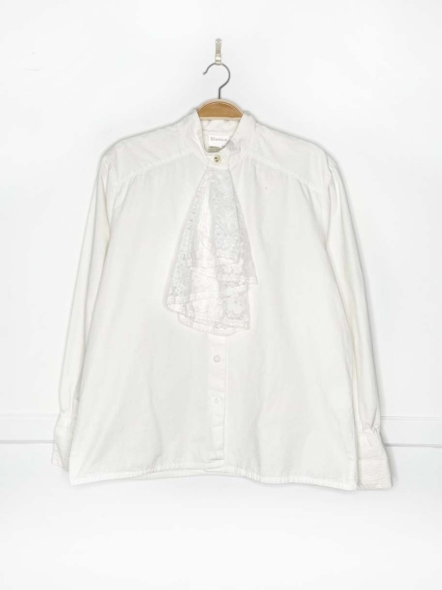 vintage 80s bianca lace jabot ruffle full button shirt - good market thrift store