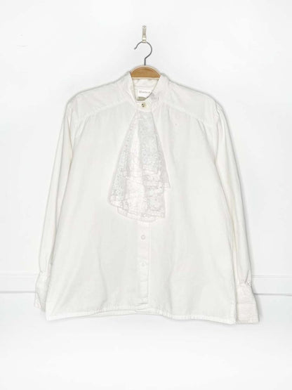 vintage 80s bianca lace jabot ruffle full button shirt - good market thrift store