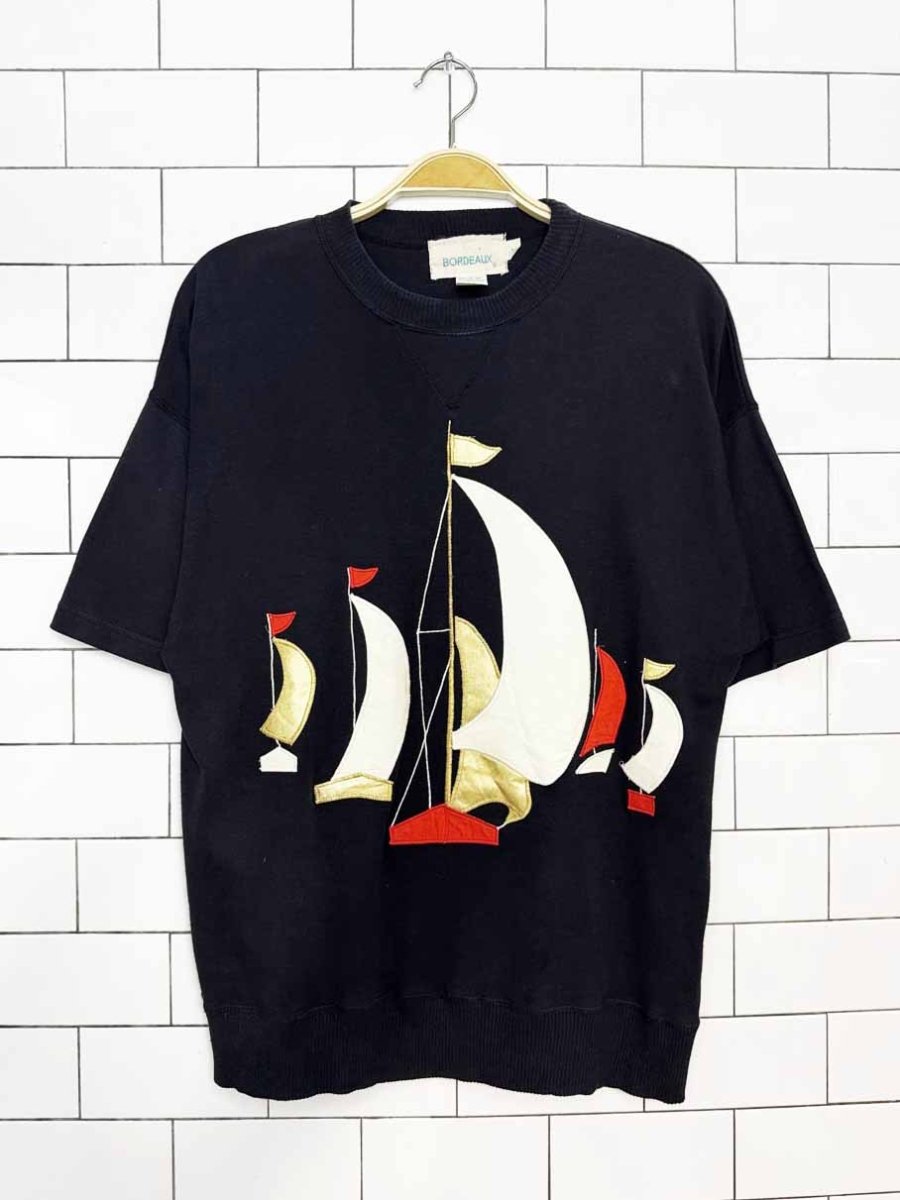 vintage 80s bordeaux sailboats v-stitch tee - good market thrift store