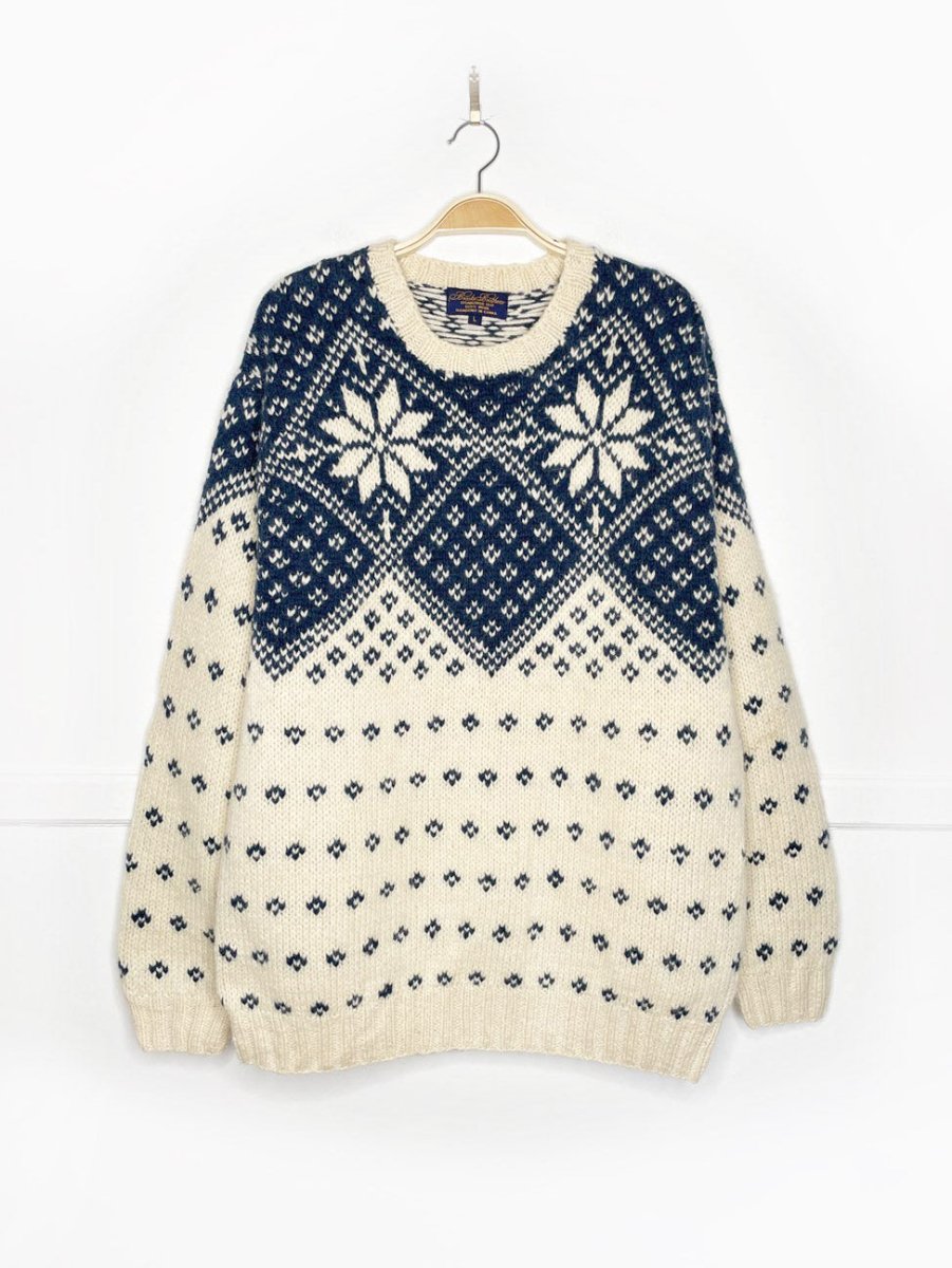 vintage 80s brooks brothers 100% wool nordic snowflake chunky knit sweater - good market thrift store
