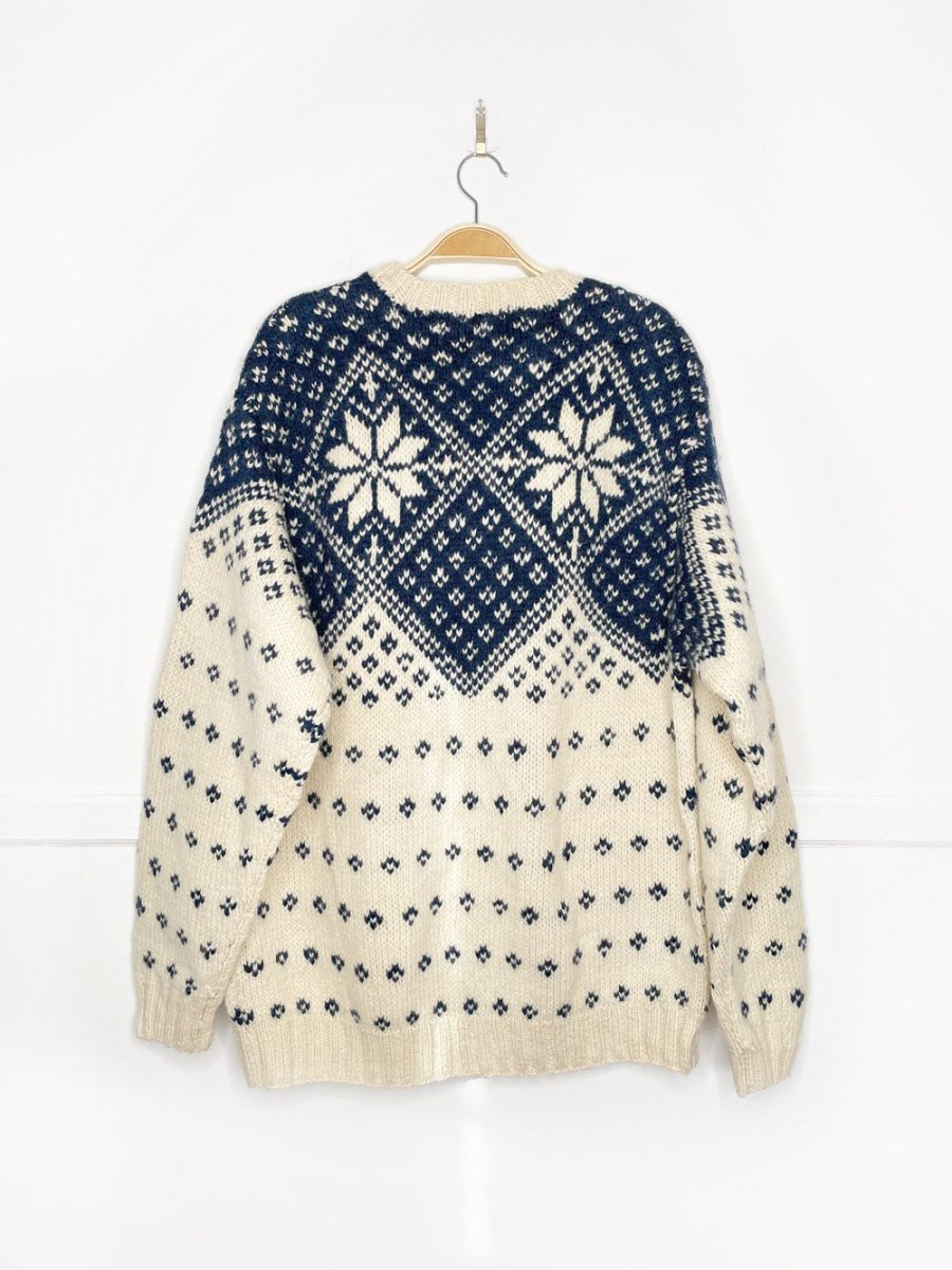 vintage 80s brooks brothers 100% wool nordic snowflake chunky knit sweater - good market thrift store