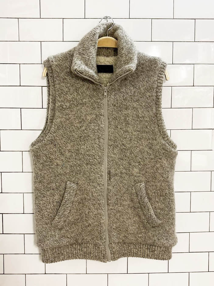 vintage 80s caldwell wool knit sherpa lined sweater vest - good market thrift store